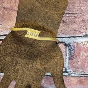 Vintage Gold-Tone Hinged Bangle Bracelet Triple‎ Clear Rhinestones Unmarked